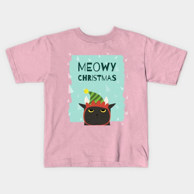 meowy christmas Kids T-Shirt by natashawilona